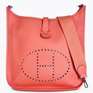 HERMES Epsom Evelyne III GM Crevette Clemence Leather Shoulder Bag Peach Strap